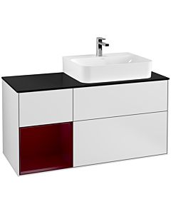 Villeroy und Boch Finion Waschtischunterschrank G142HBMT 120cm, Abdeckplatte black matt, Emotion, Regal links Peony, White matt lacquer
