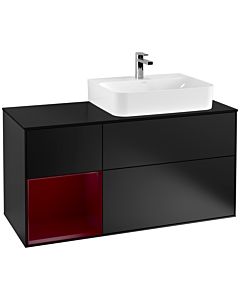 Villeroy und Boch Finion Waschtischunterschrank G142HBPD 120cm, Abdeckplatte black matt, Emotion, Regal links Peony, Black matt lacquer