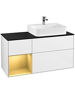 Villeroy und Boch Finion Villeroy und Boch Finion G142HFGF 120cm, cover plate black matt, Emotion, shelf left gold matt, glossy white lacquer