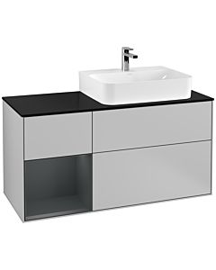 Villeroy und Boch Finion Waschtischunterschrank G142HGGJ 120cm, Abdeckplatte black matt, Emotion, Regal links Midnight Blue Matt Lacquer, Light grey matt