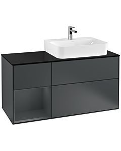 Villeroy und Boch Finion Waschtischunterschrank G142HGHG 120cm, Abdeckplatte black matt, Emotion, Regal links Midnight Blue Matt Lacquer, Midnight Blue Matt Lacquer