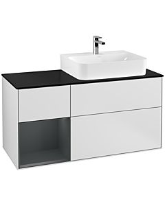 Villeroy und Boch Finion Waschtischunterschrank G142HGMT 120cm, Abdeckplatte black matt, Emotion, Regal links Midnight Blue Matt Lacquer, White matt lacquer
