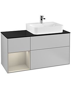 Villeroy und Boch Finion Villeroy und Boch G142HHGJ 120cm, plaque de finition noir mat, Emotion, étagère à gauche Sand Matt Lacquer , gris clair mat
