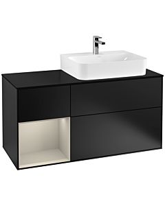 Villeroy und Boch Finion Villeroy und Boch G142HHPD 120cm, plaque de finition noir mat, Emotion, étagère à gauche Sand Matt Lacquer , laqué noir mat