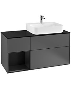 Villeroy und Boch Finion Waschtischunterschrank G142PDGK 120cm, Abdeckplatte black matt, Emotion, Regal links Black matt lacquer, Anthracite matt