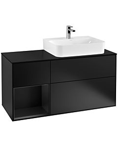 Villeroy und Boch Finion Waschtischunterschrank G142PDPD 120cm, Abdeckplatte black matt, Emotion, Regal links Black matt lacquer, Black matt lacquer