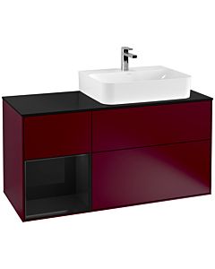 Villeroy und Boch Finion Waschtischunterschrank G142PHHB 120cm, Abdeckplatte black matt, Emotion, Regal links Glossy Black Lacquer, Peony Matt