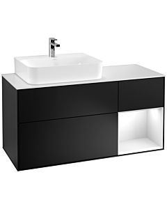 Villeroy und Boch Finion Waschtischunterschrank G151GFPD 120cm, Abdeckplatte white matt, Emotion, Regal links Glossy white lacquer, Black matt lacquer