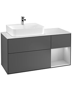 Villeroy und Boch Finion Waschtischunterschrank G151GJGK 120cm, Abdeckplatte white matt, Emotion, Regal links Light grey matt, Anthracite matt