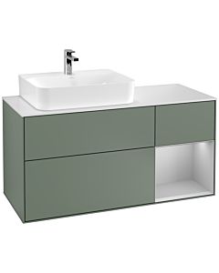 Villeroy und Boch Finion Villeroy und Boch G151GJGM 120cm, plaque de finition blanc mat, Emotion, étagère à gauche gris clair mat, Olive Matt Lacquer