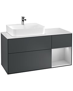 Villeroy und Boch Finion Waschtischunterschrank G151GJHG 120cm, Abdeckplatte white matt, Emotion, Regal links Light grey matt, Midnight Blue Matt Lacquer
