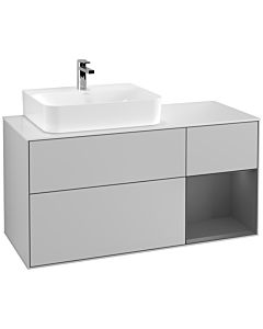 Villeroy und Boch Finion Villeroy und Boch G151GKGJ 120cm, plaque de recouvrement blanc mat, Emotion, étagère gauche Anthracite mat, Gris clair mat