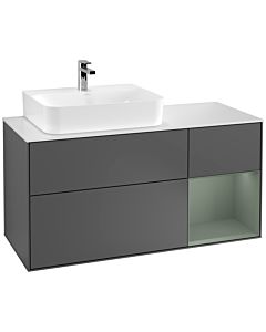 Villeroy und Boch Finion Waschtischunterschrank G151GMGK 120cm, Abdeckplatte white matt, Emotion, Regal links Olive Matt Lacquer, Anthracite matt