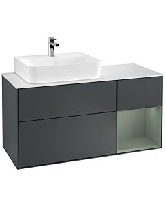Villeroy und Boch Finion Waschtischunterschrank G151GMHG 120cm, Abdeckplatte white matt, Emotion, Regal links Olive Matt Lacquer, Midnight Blue Matt Lacquer