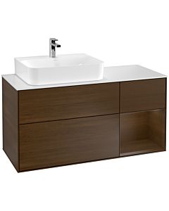 Villeroy und Boch Finion Waschtischunterschrank G151GNGN 120cm, Abdeckplatte white matt, Emotion, Regal links Walnut veneer, Walnut veneer