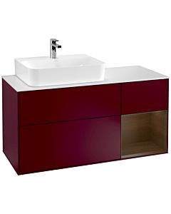 Villeroy und Boch Finion Waschtischunterschrank G151GNHB 120cm, Abdeckplatte white matt, Emotion, Regal links Walnut veneer, Peony Matt