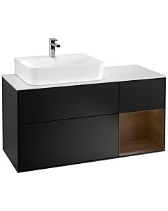 Villeroy und Boch Finion Villeroy und Boch G151GNPD 120cm, plaque de recouvrement blanc mat, émotion, étagère gauche placage noyer, laqué noir mat