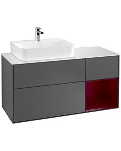 Villeroy und Boch Finion Waschtischunterschrank G151HBGK 120cm, Abdeckplatte white matt, Emotion, Regal links Peony, Anthracite matt