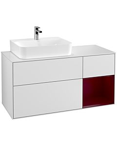 Villeroy und Boch Finion Villeroy und Boch G151HBMT 120cm, plaque de finition blanc mat, Emotion, étagère à gauche Peony , laqué blanc mat