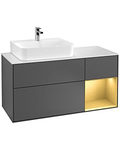 Villeroy und Boch Finion Waschtischunterschrank G151HFGK 120cm, Abdeckplatte white matt, Emotion, Regal links Gold matt, Anthracite matt