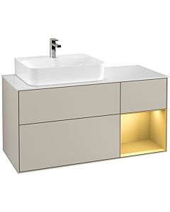 Villeroy und Boch Finion Villeroy und Boch G151HFHH 120cm, plaque de recouvrement blanc mat, Emotion, étagère gauche or mat, Sand Matt Lacquer