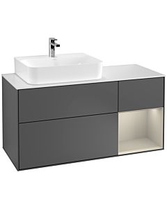 Villeroy und Boch Finion Waschtischunterschrank G151HHGK 120cm, Abdeckplatte white matt, Emotion, Regal links Sand Matt Lacquer, Anthracite matt