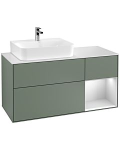 Villeroy und Boch Finion Villeroy und Boch G151MTGM 120cm, plaque de recouvrement blanc mat, Emotion, étagère gauche laqué blanc mat, Olive Matt Lacquer
