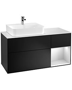 Villeroy und Boch Finion Villeroy und Boch G151MTPD 120cm, plaque de recouvrement blanc mat, Emotion, étagère gauche laqué blanc mat, laqué noir mat