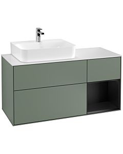 Villeroy und Boch Finion Waschtischunterschrank G151PDGM 120cm, Abdeckplatte white matt, Emotion, Regal links Black matt lacquer, Olive Matt Lacquer
