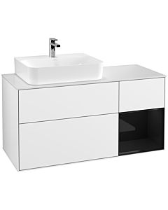 Villeroy und Boch Finion Villeroy und Boch G151PHGF 120cm, plaque de finition blanc mat, Emotion, étagère à gauche Glossy Black Lacquer , laqué blanc brillant