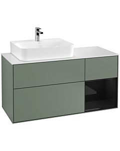 Villeroy und Boch Finion Waschtischunterschrank G151PHGM 120cm, Abdeckplatte white matt, Emotion, Regal links Glossy Black Lacquer, Olive Matt Lacquer