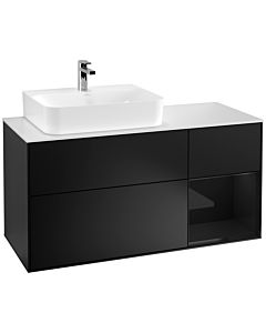 Villeroy und Boch Finion Waschtischunterschrank G151PHPD 120cm, Abdeckplatte white matt, Emotion, Regal links Glossy Black Lacquer, Black matt lacquer