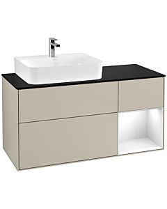 Villeroy und Boch Finion Villeroy und Boch G152GFHH 120cm, plaque de finition noir mat, Emotion, étagère gauche laqué blanc brillant, Sand Matt Lacquer