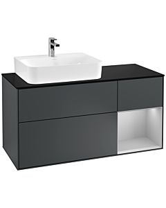 Villeroy und Boch Finion Waschtischunterschrank G152GJHG 120cm, Abdeckplatte black matt, Emotion, Regal links Light grey matt, Midnight Blue Matt Lacquer