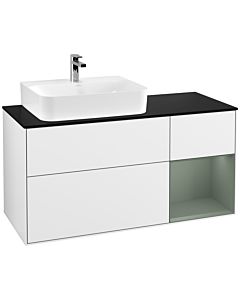 Villeroy und Boch Finion Villeroy und Boch Finion G152GMGF 120cm, cover plate black matt, Emotion, shelf on the left Olive Matt Lacquer , glossy white lacquer