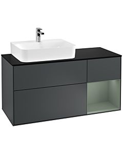 Villeroy und Boch Finion Waschtischunterschrank G152GMHG 120cm, Abdeckplatte black matt, Emotion, Regal links Olive Matt Lacquer, Midnight Blue Matt Lacquer