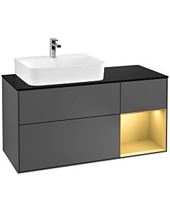Villeroy und Boch Finion Waschtischunterschrank G152HFGK 120cm, Abdeckplatte black matt, Emotion, Regal links Gold matt, Anthracite matt