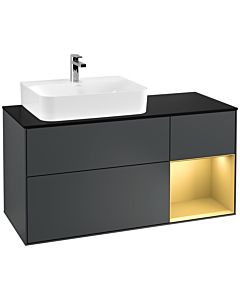 Villeroy und Boch Finion Waschtischunterschrank G152HFHG 120cm, Abdeckplatte black matt, Emotion, Regal links Gold matt, Midnight Blue Matt Lacquer