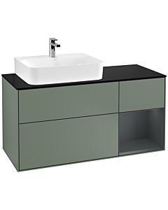 Villeroy und Boch Finion Waschtischunterschrank G152HGGM 120cm, Abdeckplatte black matt, Emotion, Regal links Midnight Blue Matt Lacquer, Olive Matt Lacquer