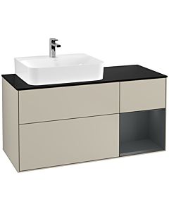 Villeroy und Boch Finion Waschtischunterschrank G152HGHH 120cm, Abdeckplatte black matt, Emotion, Regal links Midnight Blue Matt Lacquer, Sand Matt Lacquer