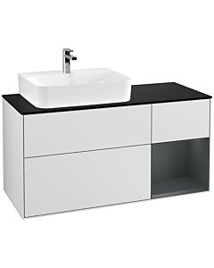 Villeroy und Boch Finion Waschtischunterschrank G152HGMT 120cm, Abdeckplatte black matt, Emotion, Regal links Midnight Blue Matt Lacquer, White matt lacquer