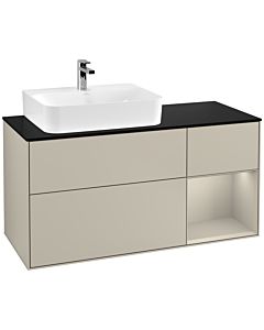 Villeroy und Boch Finion Waschtischunterschrank G152HHHH 120cm, Abdeckplatte black matt, Emotion, Regal links Sand Matt Lacquer, Sand Matt Lacquer