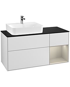 Villeroy und Boch Finion Villeroy und Boch G152HHMT 120cm, plaque de finition noir mat, Emotion, étagère à gauche Sand Matt Lacquer , laqué blanc mat