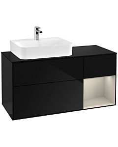Villeroy und Boch Finion Villeroy und Boch G152HHPH 120cm, plaque de finition noir mat, Emotion, étagère à gauche Sand Matt Lacquer , Glossy Black Lacquer