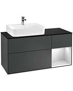 Villeroy und Boch Finion Waschtischunterschrank G152MTHG 120cm, Abdeckplatte black matt, Emotion, Regal links White matt lacquer, Midnight Blue Matt Lacquer