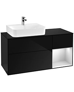 Villeroy und Boch Finion Villeroy und Boch G152MTPH 120cm, plaque de finition noir mat, Emotion, étagère gauche laqué blanc mat, Glossy Black Lacquer