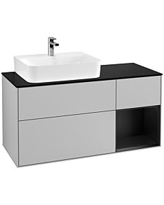 Villeroy und Boch Finion Waschtischunterschrank G152PDGJ 120cm, Abdeckplatte black matt, Emotion, Regal links Black matt lacquer, Light grey matt