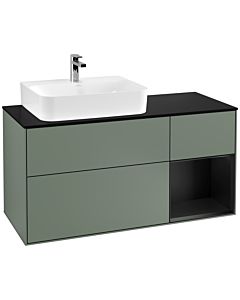 Villeroy und Boch Finion Waschtischunterschrank G152PDGM 120cm, Abdeckplatte black matt, Emotion, Regal links Black matt lacquer, Olive Matt Lacquer