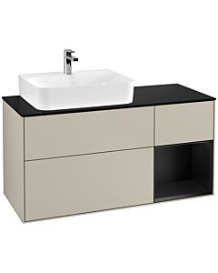 Villeroy und Boch Finion Waschtischunterschrank G152PDHH 120cm, Abdeckplatte black matt, Emotion, Regal links Black matt lacquer, Sand Matt Lacquer