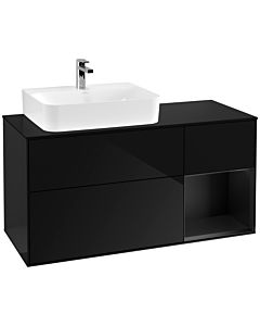 Villeroy und Boch Finion Villeroy und Boch G152PDPH 120cm, plaque de finition noir mat, Emotion, étagère gauche laqué noir mat, Glossy Black Lacquer